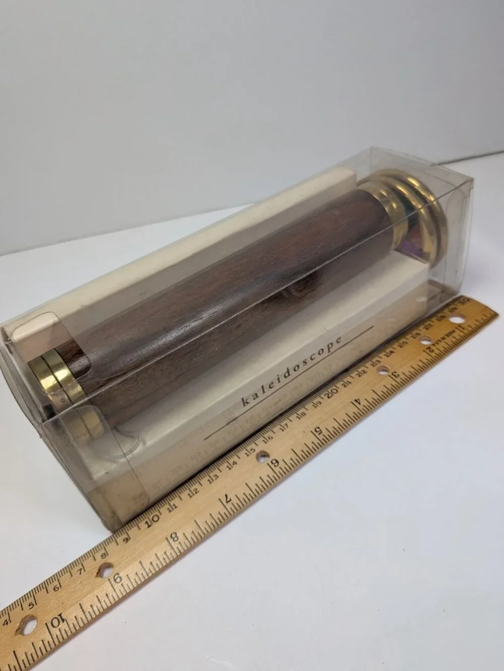 Vintage Pier 1 Imports Double Wheel Wooden Kaleidoscope Brass & Wood Teak Style